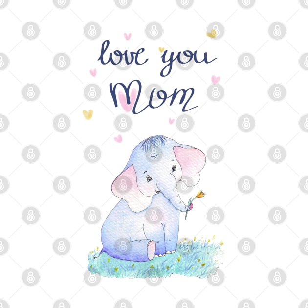 Love you Mom - Little Elephant with yellow tulip by Wolshebnaja