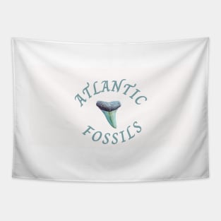 Nautical Light Blue Atlantic Fossils Shark Tooth White Print Tapestry