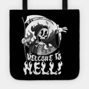 Vintage Grim Reaper Cartoon featuring Welcome to Hell Tote