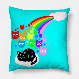 Rainbow kitty rain Pillow