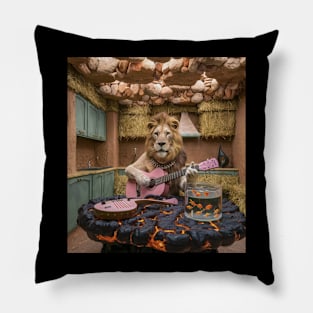 AI generated Lion playing guitar for goldfish Pillow