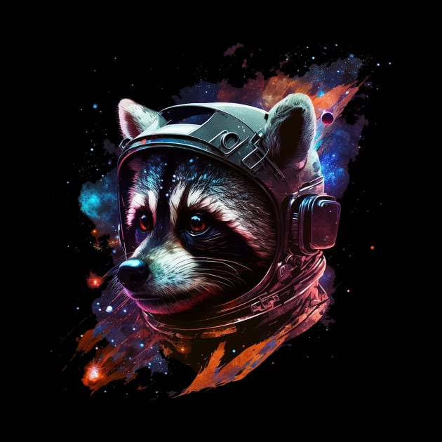 space raccoon by a cat cooking