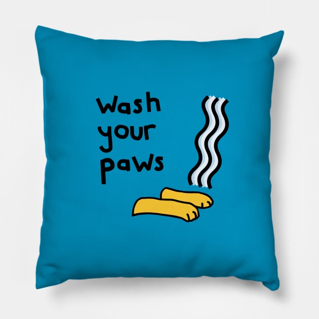 Wash Your Hands and Paws Please Pillow by ellenhenryart