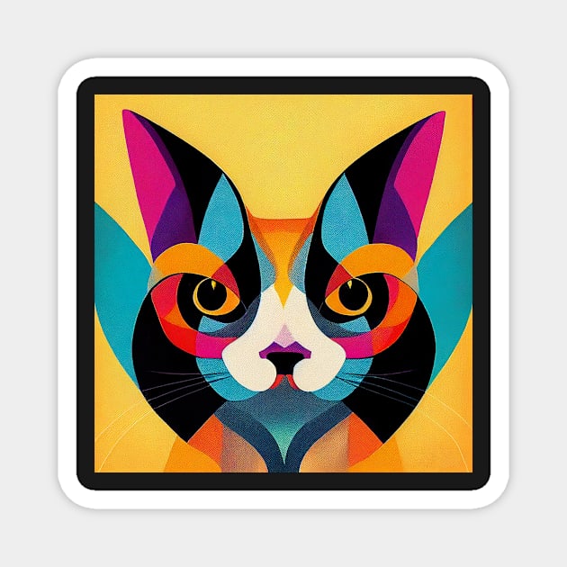 Colourful Abstract Cat Magnet by Geminiartstudio