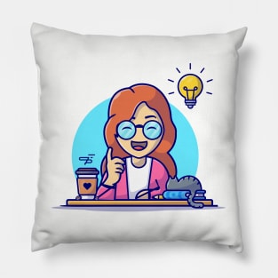 Women Brainstorming Cartoon Vector Icon Illustration Pillow