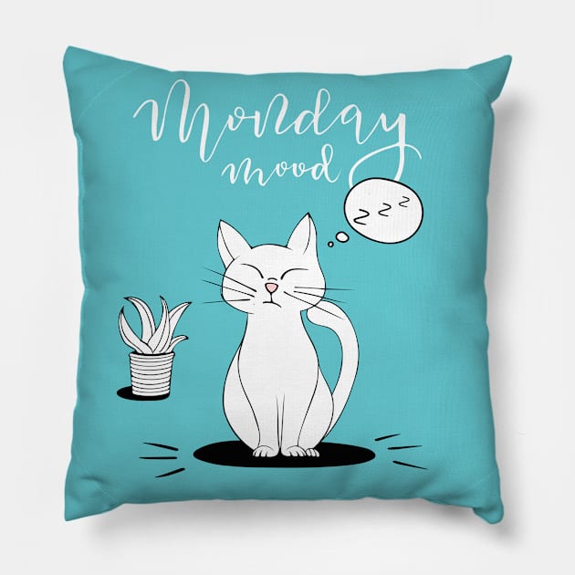 Monday Mood Cat Pillow by Seiglan