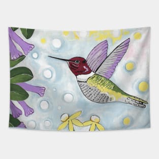 HUMMINGBIRD With Flowers Bird Painting Tapestry