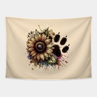 Paw print, sunflower, floral, flowers, pop grunge minimal style, pet lovers, animal lovers Tapestry