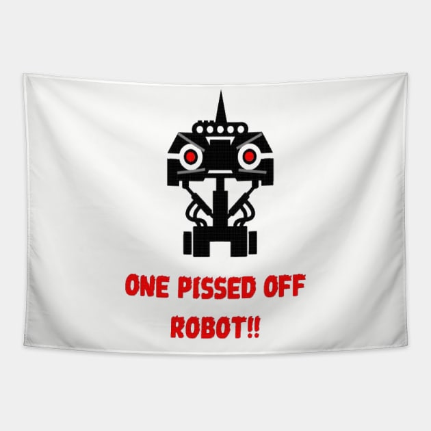 One pissed off robot Tapestry by Fire Valley Designs