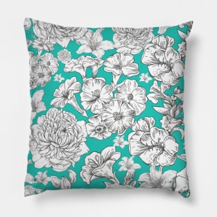 Vintage flowers in turquoise heart Pillow