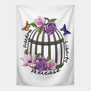 Floral Bird Cage Tapestry