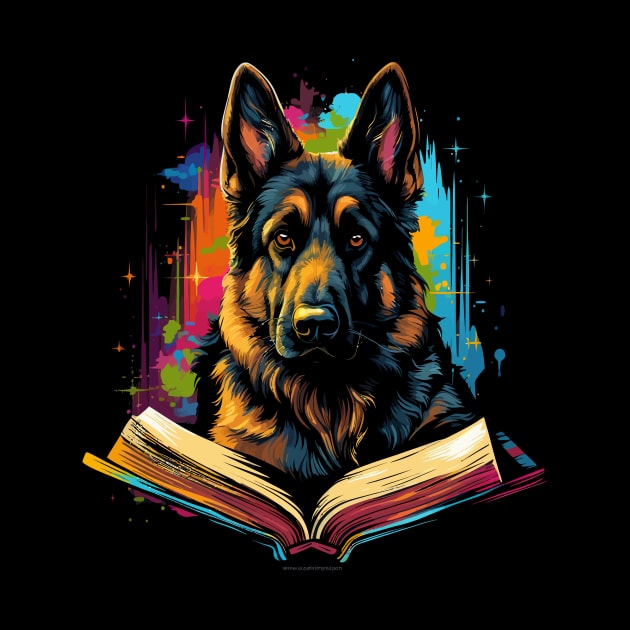 German Shepherd Reads Book by JH Mart