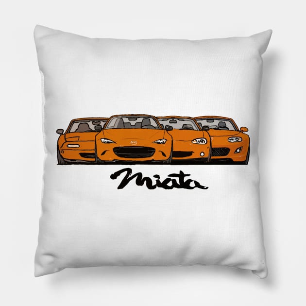 MX5 Miata Generations Orange Pillow by Woreth