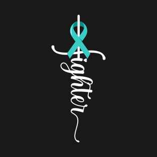 Fighter Christian Cross Warrior Teal Ribbon Ovarian Cancer T-Shirt