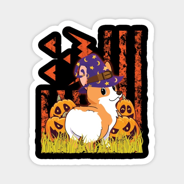 Corgi Dog Witch Dancing Around Pumpkins In front Of Halloween US Flag Dog Dad Mom Magnet by tieushop091