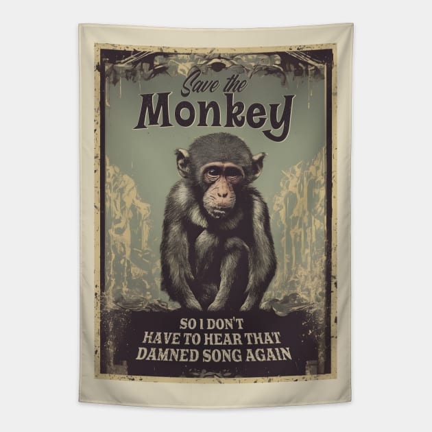 Save the Monkey Pixies Hate Sad Monkey Tapestry by SunGraphicsLab