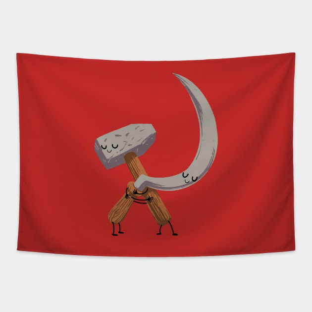 Cute Communist Hammer and Sickle Hugging Tapestry by CTKR Studio