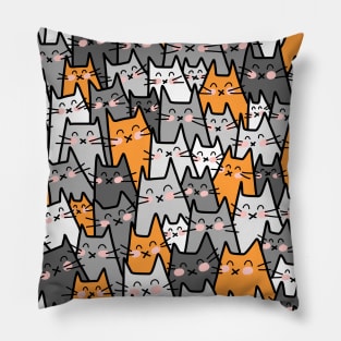 Cat Party - Gray Orange Pillow