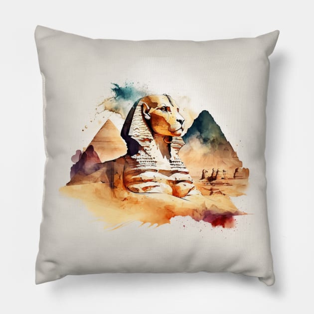 Ancient Sphinx Sci-Fi Watercolor Pillow by Star Scrunch