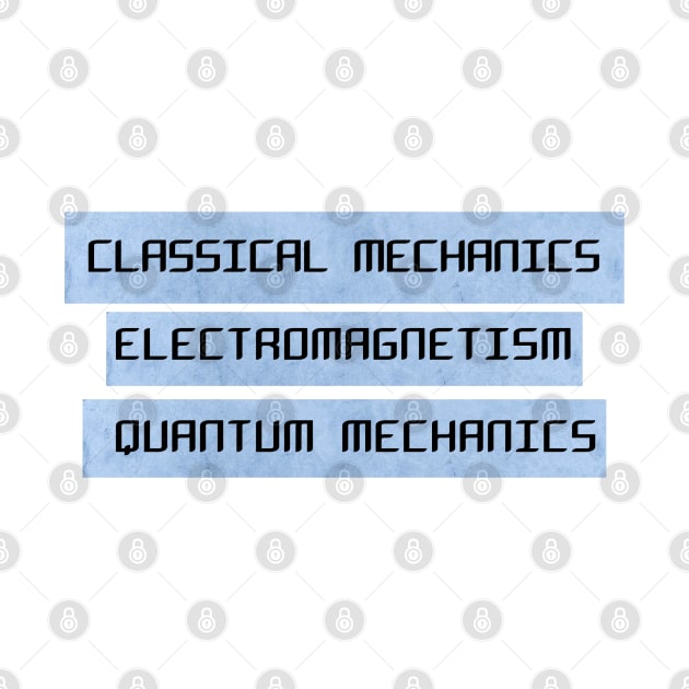 Classical mechanics, Electromagnetism, quantum mechanics by Blueberry Pie 