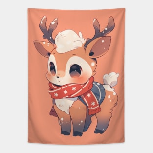 Cute Kawaii Reindeer: Spread Holiday Cheer! Tapestry