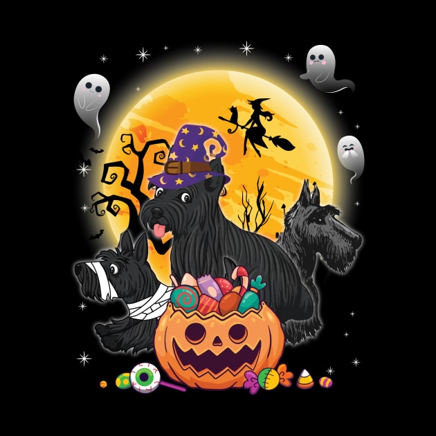 Scottish Terrier Dog Mummy Witch Moon Ghosts Happy Halloween Thanksgiving Merry Christmas Day by joandraelliot