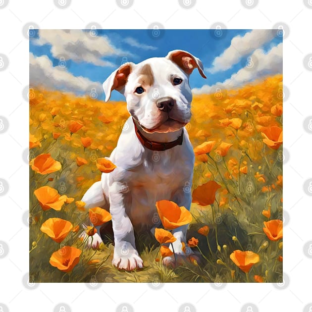 California Poppy Pitbull Puppy by Doodle and Things
