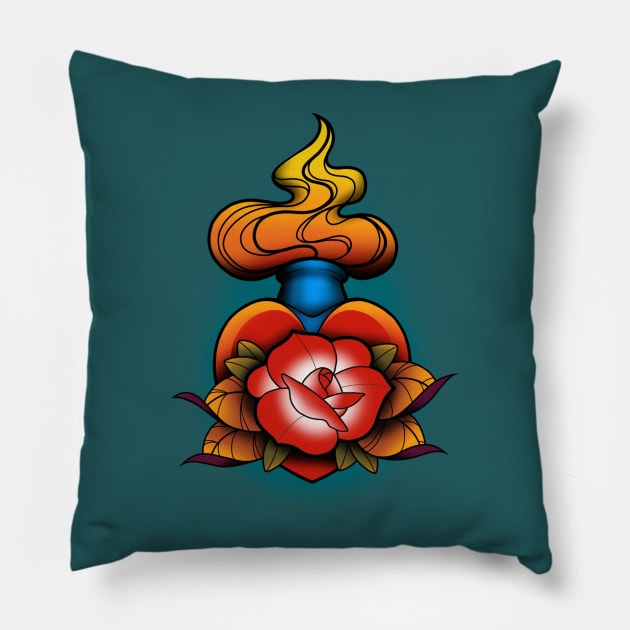 Sacred heart with rose Pillow by InkSmith