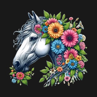 Flowery horse in the garden T-Shirt