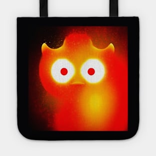 Colourful dragon looking through flames Tote