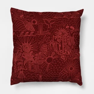 Hawaiian Toile Red Pillow