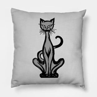 Retro 1970's Groovy Funky Grey Jazz Cat Cartoon Pillow