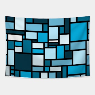 Blue Square and Rectangle Geometric Patterns - Disco Vibes Tapestry