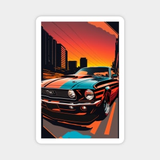 Mustang In The City Streets During Sunset - Artwork Magnet