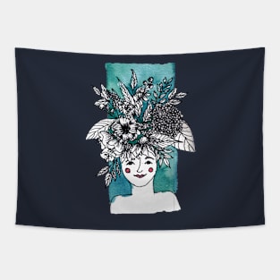 Inked flower head Tapestry