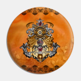 Elegant decorative shield with skull Pin