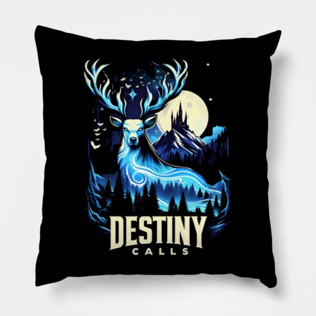 Destiny Calls - Mystical Stag by the Full Moon Pillow by Fenay-Designs