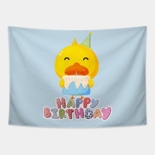 Happy Birthday cute yellow duck Tapestry