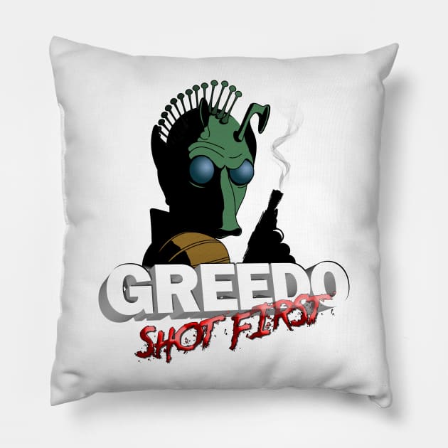Shot First Pillow by Doc Multiverse Designs