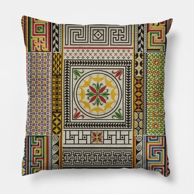 POMPEII MOSAICS PATCHWORK Antique Roman Decor Pillow by BulganLumini