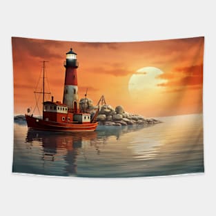 Lighthouse Seacoast Serene Landscape Tapestry