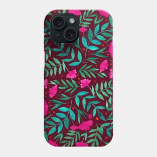 Magical garden - burgundy, pink, green Phone Case