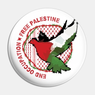 End Occupation Free Palestine with Palestinian Arabic Kufiya Hatta Pattern -red Pin