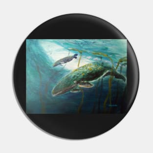 Whale Song, Whale Mother and Calf, Underwater Painting Pin