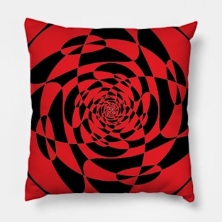 Red and Black Spiral Op Art Pillow