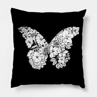 Floral Butterfly Black Background Pillow