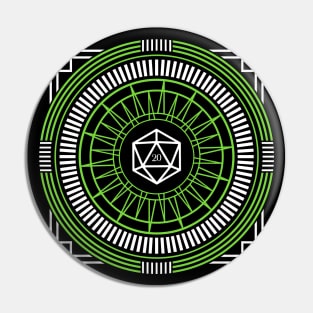 Tribal Geometric Green Polyhedral D20 Dice Pin