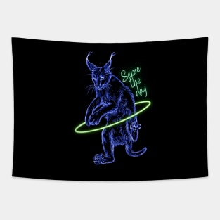 "Seize the Day" Glowing Neon Caracal Tapestry