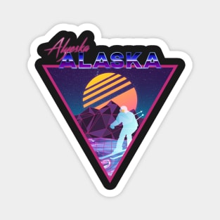 Retro Vaporwave Ski Mountain | Alyeska Alaska | Shirts, Stickers, and More! Magnet