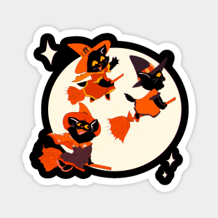 Halloween Kitten Witches Broomstick Ride Magnet